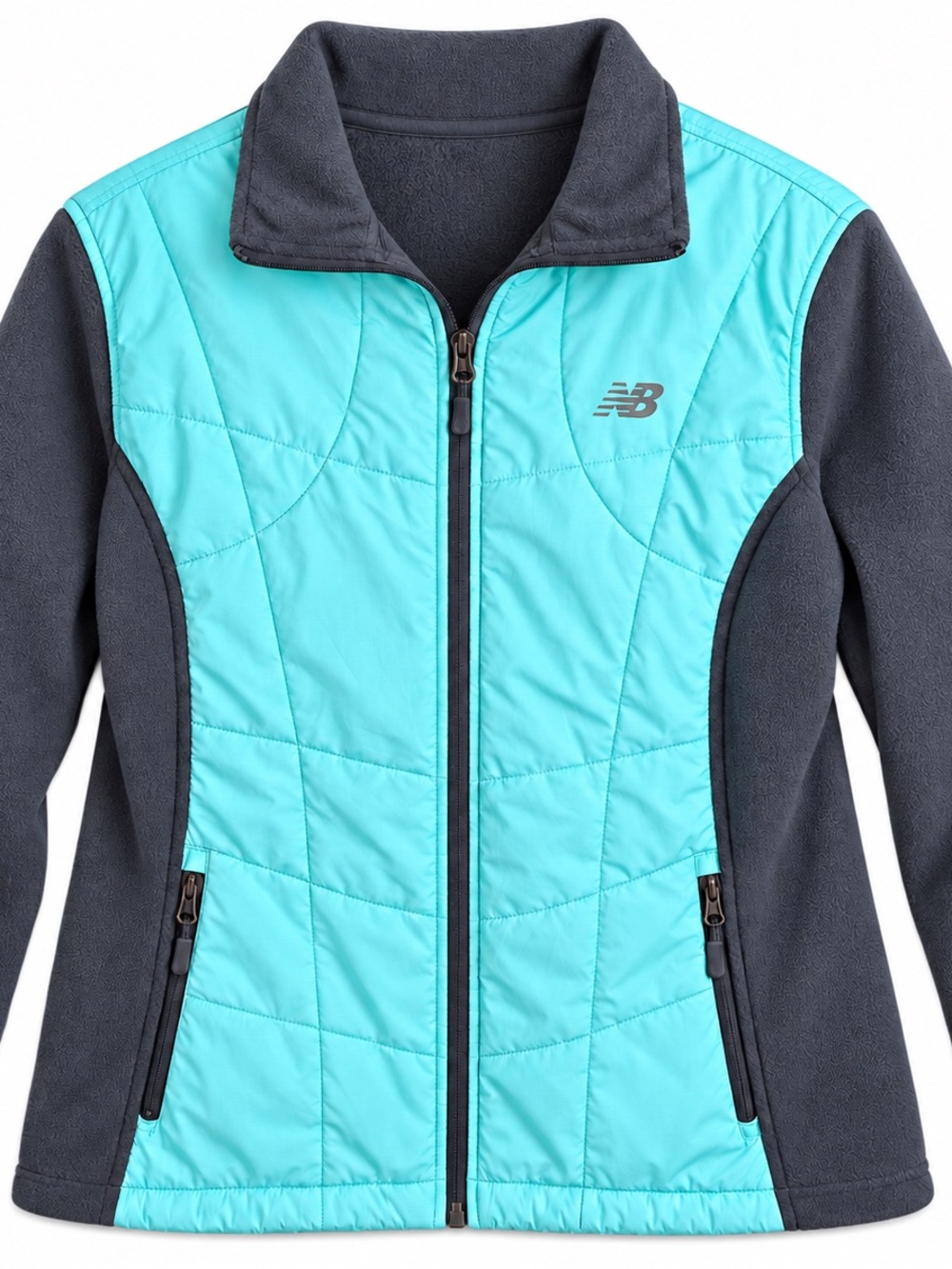 New Balance 1X Aqua Gray Quilted Fleece Full Zip Jacket